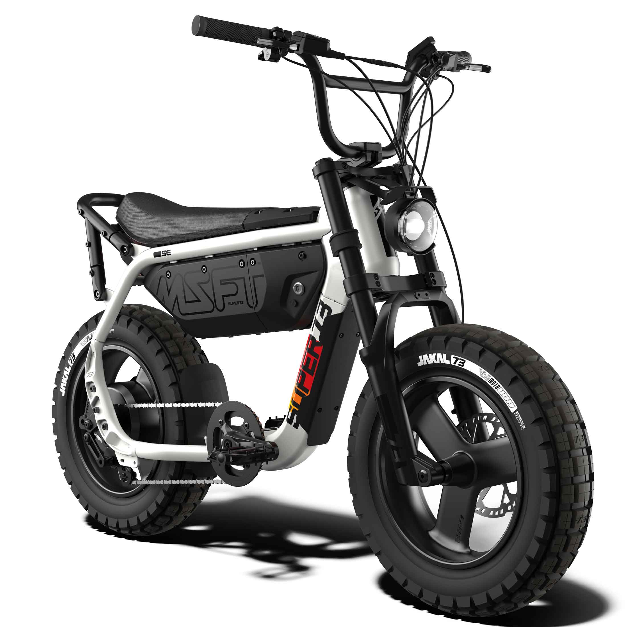 Front view of the SUPER73-MZFT SE ebike in Baja