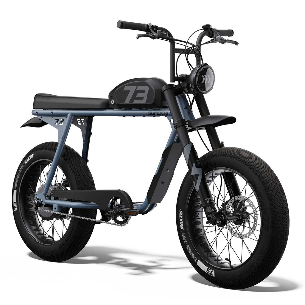 Front view of the SUPER73-S2 SE ebike in Panthro Blue with black seat